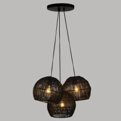 Home Maison Suspensions Suspension Corde 3 Lampes Noir D25cm -Luminaires Contemporain Soldes suspension corde 3 lampes noir d25cm 2