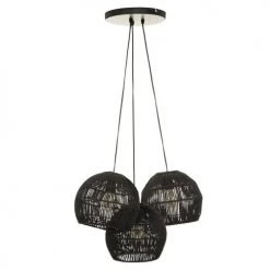 Home Maison Suspensions Suspension Corde 3 Lampes Noir D25cm