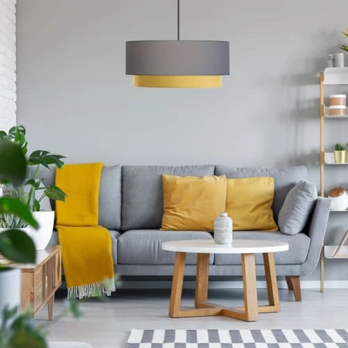 Kauze Luminaires Suspensions Suspension Déco En Coton Gris Et Jaune Ø 45cm 2 Kauze Luminaires Suspensions Suspension Déco En Coton Gris Et Jaune Ø 45cm – Image 2