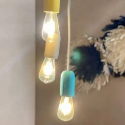 Pirouette Paris Suspensions Suspension En Béton 3 Douilles Gris Jaune Et Vert -Luminaires Contemporain Soldes suspension en beton 3 douilles gris jaune et vert 2