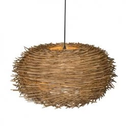 QAZQA Suspensions Suspension En Rotin Marron -Luminaires Contemporain Soldes suspension en rotin marron 4