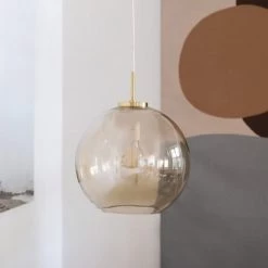 Dyberg Larsen Suspensions Suspension En Verre Ambre Et Laiton, H 25 Cm D 25 Cm -Luminaires Contemporain Soldes suspension en verre ambre et laiton h 25 cm d 25 cm 2