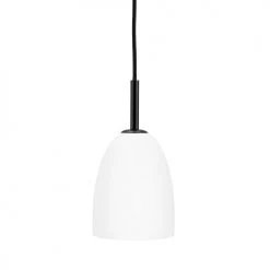 Dyberg Larsen Suspensions Suspension En Verre Opale Et Métal Noir, H 26 Cm D 12 Cm