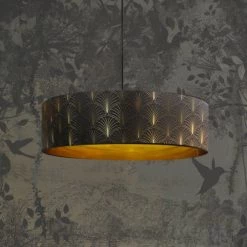 Abat-jours Suspensions Suspension Noir Imprimé Doré D65cm -Luminaires Contemporain Soldes suspension noir imprime dore d65cm 2