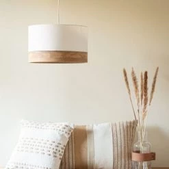 Luminaires Contemporain Soldes -Luminaires Contemporain Soldes suspension tambour en coton beige et chene 1000 12 9 204148 3
